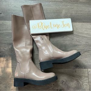 Jeffrey Campbell Patent Taupe Knee Lug Sole Boots NWOT